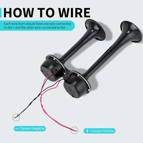 12V Black Waterproof Truck Horn with Compressor,150dB Integrated Dual Tube High/Low Tone Air Horn kit for Car/Motorcycle/Trucks/Pickup/SUV/Van/Lorries/Boats in Kuwait