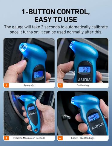 AstroAI Tire Pressure Gauge Digital 0-150PSI (Accurate in 0.1 Increments), 4 Settings Stocking Stuffers for Car Truck Bicycle with Backlight LCD and Presta Valve Adaptor, Sliver in Kuwait