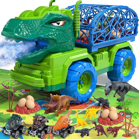 TEMI Dinosaur Truck Toys for Kids 3-5 Years, Tyrannosaurus Transport Car Carrier Truck with 8 Dinosaur Figures, Activity Play Mat, Dinosaur Eggs, Trees, Capture Jurassic Play Set for Boys and Girls in Saudi Arabia