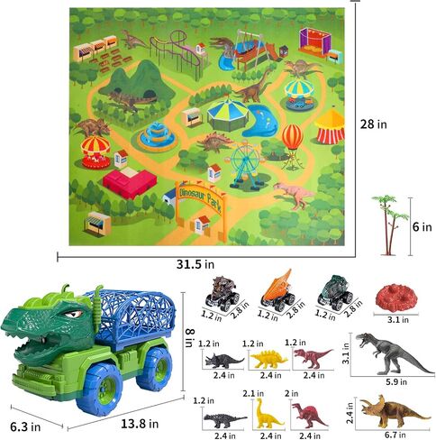 TEMI Dinosaur Truck Toys for Kids 3-5 Years, Tyrannosaurus Transport Car Carrier Truck with 8 Dinosaur Figures, Activity Play Mat, Dinosaur Eggs, Trees, Capture Jurassic Play Set for Boys and Girls in Saudi Arabia