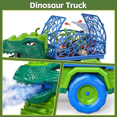 TEMI Dinosaur Truck Toys for Kids 3-5 Years, Tyrannosaurus Transport Car Carrier Truck with 8 Dinosaur Figures, Activity Play Mat, Dinosaur Eggs, Trees, Capture Jurassic Play Set for Boys and Girls in Saudi Arabia
