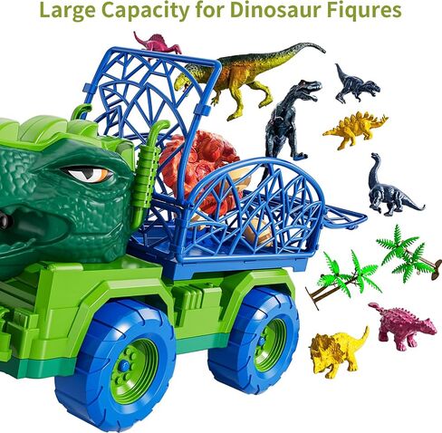TEMI Dinosaur Truck Toys for Kids 3-5 Years, Tyrannosaurus Transport Car Carrier Truck with 8 Dinosaur Figures, Activity Play Mat, Dinosaur Eggs, Trees, Capture Jurassic Play Set for Boys and Girls in Saudi Arabia