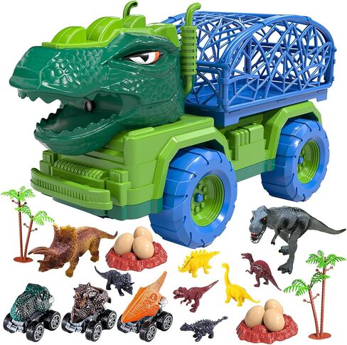 TEMI Dinosaur Truck Toys for Kids 3-5 Years, Tyrannosaurus Transport Car Carrier Truck with 8 Dinosaur Figures, Activity Play Mat, Dinosaur Eggs, Trees, Capture Jurassic Play Set for Boys and Girls in Saudi Arabia