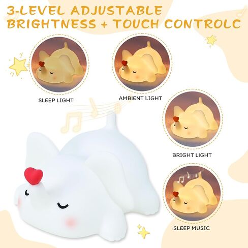 Elephant Night Light for Kids with Music - Squishy Silicone Nursery Lamp, Cute Animal Light 3-Level Dimmable & Rechargeable for Baby Bedroom in Saudi Arabia