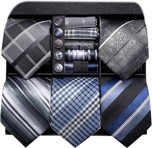 Hi-Tie Lot 5 PCS Hife Box Mens Tie Tie Set Necktie مع مجموعة Tie Cufflinks Pocket Square in Saudi Arabia