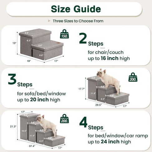 Love's cabin Dog Stairs for High Bed, Foldable Pet Stairs for Small Medium or Large Dogs Puppy with Storage for Bed or Couch, Cat Dog Steps Ramp with Zip up to 200 lbs, Solid Grey, 3 Steps in Saudi Arabia