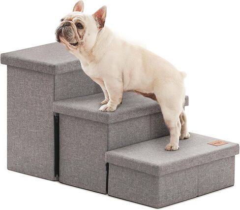 Love's cabin Dog Stairs for High Bed, Foldable Pet Stairs for Small Medium or Large Dogs Puppy with Storage for Bed or Couch, Cat Dog Steps Ramp with Zip up to 200 lbs, Solid Grey, 3 Steps in Saudi Arabia