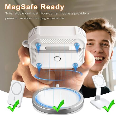 R-fun for AirPods Pro 2 Case with Cleaning Kit,Carbon Fiber Elements Military Drop Proof Auto Pop up Cover, Phone Stand and Magnetic Base with Carabiner Hook Compatible with AirPods Pro 2,Black in Kuwait