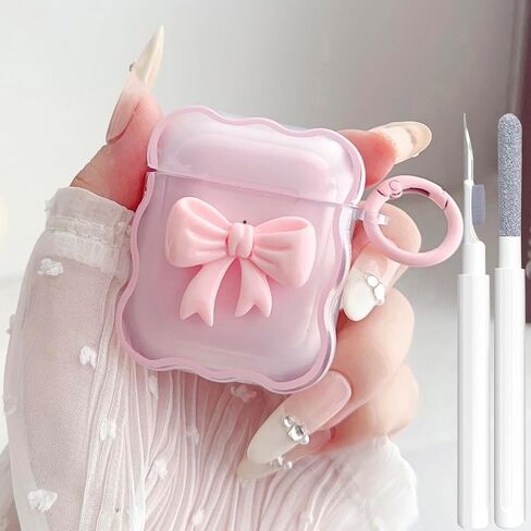 Cute Clear Case for AirPods 3rd Generation Case Cover, Kawaii 3D Bow Design, Soft TPU iPod 3rd Gen Protective Cover, Cleaner Kit & Keychain, Pink in Saudi Arabia