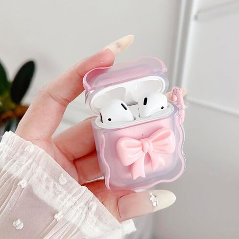 Cute Clear Case for AirPods 3rd Generation Case Cover, Kawaii 3D Bow Design, Soft TPU iPod 3rd Gen Protective Cover, Cleaner Kit & Keychain, Pink in Saudi Arabia