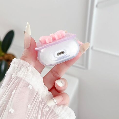 Cute Clear Case for AirPods 3rd Generation Case Cover, Kawaii 3D Bow Design, Soft TPU iPod 3rd Gen Protective Cover, Cleaner Kit & Keychain, Pink in Saudi Arabia