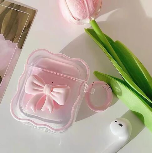 Cute Clear Case for AirPods 3rd Generation Case Cover, Kawaii 3D Bow Design, Soft TPU iPod 3rd Gen Protective Cover, Cleaner Kit & Keychain, Pink in Saudi Arabia