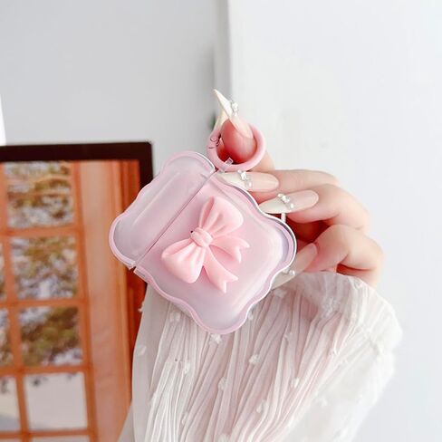 Cute Clear Case for AirPods 3rd Generation Case Cover, Kawaii 3D Bow Design, Soft TPU iPod 3rd Gen Protective Cover, Cleaner Kit & Keychain, Pink in Saudi Arabia