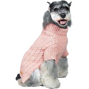 KYEESE الكلب سترة اللون كتلة مع موضوع غامض محبوك الياقة المدورة الكلب تريكو مع النقاط في مجموعة متنوعة من الألوان للكلاب الصغيرة الخريف الشتاء ملابس الكلب، الوردي، M in Kuwait
