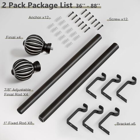 قضبان ستارة الخشب المقلدة للنوافذ من 48 إلى 84 بوصة ، 1 بوصة قابلة للتعديل قضبان الزخرفة الشاقة المزخرفة مع نهائيات كلاسيكية ، قطب نافذة الخشب الخفيفة ، الحجم 36-88 '' in Kuwait