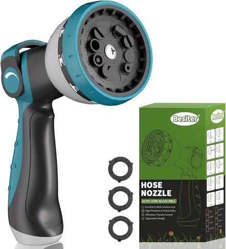 Hose Nozzle, Garden Hose Nozzle with 10 Spray Patterns, Thumb Control On Off Valve, Adjustable and Heavy Duty for Washing Car, Watering Plants, Washing Pets, and Home Use in Kuwait