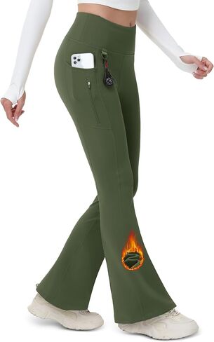 MAGCOMSEN Women's Fleece Lined Flare Pants Waterproof Insulated Winter Pants High Waisted Bootcut Hiking Yoga Leggings in Saudi Arabia