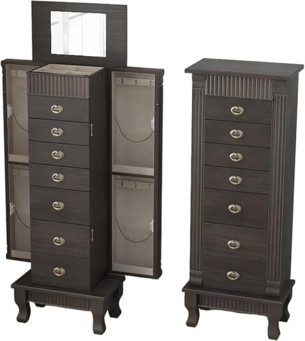 Giantex Standing Jewelry Armoire Cabinet Storage Chest with 7 Drawers, 2 Side Doors, 12 Necklace Hooks, Makeup Mirror and Top Divided Storage Organizer, Large Standing Jewelry Armoire in Saudi Arabia