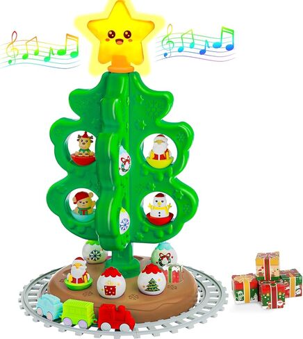 شجرة عيد الميلاد الأولى للأطفال الصغار: مجموعة ألعاب شجرة عيد الميلاد للأطفال مع مجموعة ومسارات قطار DIY، ألعاب بولي بولي 18 زينة ملونة لهدايا عيد الميلاد الصغيرة للأولاد والبنات in Kuwait