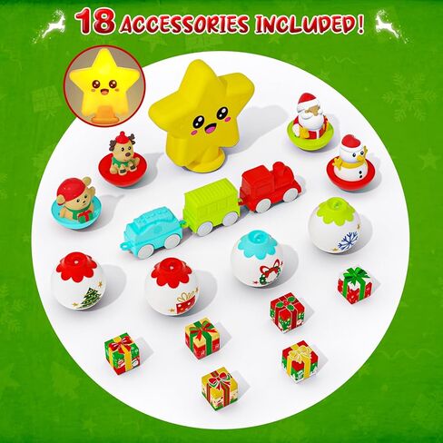 شجرة عيد الميلاد الأولى للأطفال الصغار: مجموعة ألعاب شجرة عيد الميلاد للأطفال مع مجموعة ومسارات قطار DIY، ألعاب بولي بولي 18 زينة ملونة لهدايا عيد الميلاد الصغيرة للأولاد والبنات in Kuwait