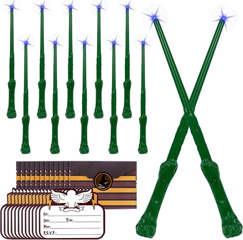 Light Up Wizard Magic Wands - 12PCS Illuminating Sound Witch Toy Wand Set with 12 Invitation Cards & Envelopes - for Kids Party Birthday Gifts, Brown in Saudi Arabia