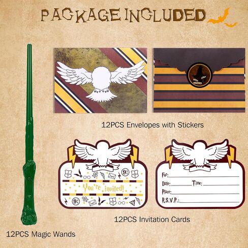 Light Up Wizard Magic Wands - 12PCS Illuminating Sound Witch Toy Wand Set with 12 Invitation Cards & Envelopes - for Kids Party Birthday Gifts, Brown in Saudi Arabia