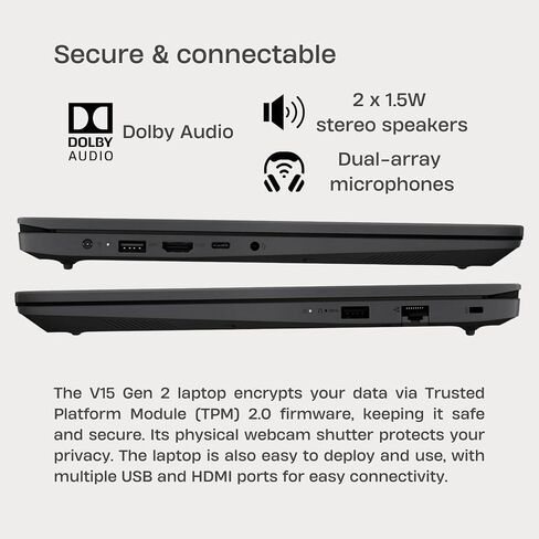 Lenovo V15 G2 Laptop ، 15.6 "شاشة FHD ، معالج Intel ثنائي النواة ، ذاكرة الوصول العشوائي 16 جيجابايت ، 1 تيرابايت SSD ، كاميرا الويب ، HDMI ، Wi-Fi ، Windows 11 Home ، Black in Kuwait