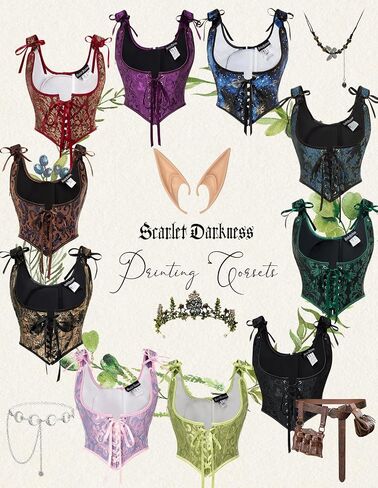 Scarlet Darkness Women's Renaissance Underbust Corset Vintage Jacquard Boned Lace Up Bustier Bodice in Saudi Arabia