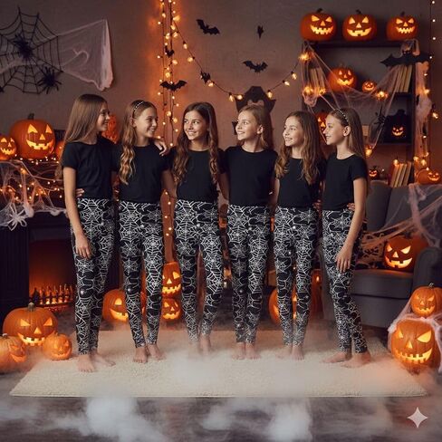 Girls Halloween Legging Spider Web Skull Print Leggings Fancy Costume 3-13 Years in Saudi Arabia