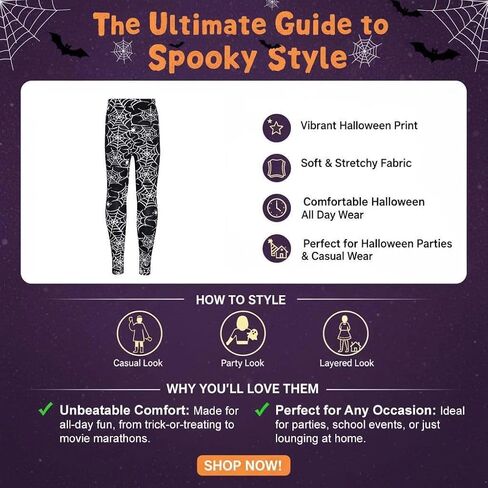 Girls Halloween Legging Spider Web Skull Print Leggings Fancy Costume 3-13 Years in Saudi Arabia