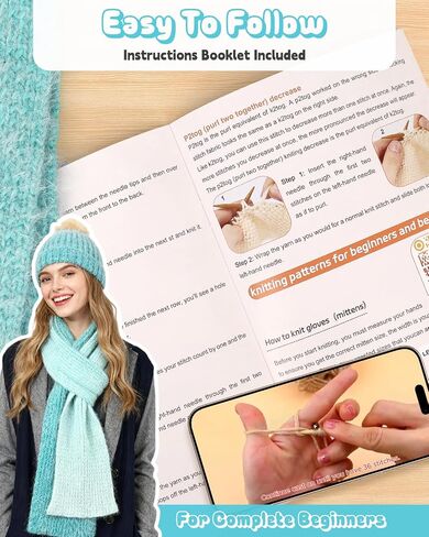 Katech Knitting Kit for Beginners Adults-Learn to Knit Kits for Adults Beginner Kids-Beginner Knitting Kit for Adults w/Step-by-Step Instruction-Complete Hat Scarf Gloves Knitting Starter Kit in Kuwait