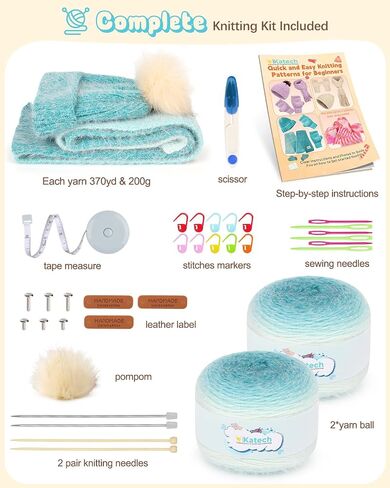 Katech Knitting Kit for Beginners Adults-Learn to Knit Kits for Adults Beginner Kids-Beginner Knitting Kit for Adults w/Step-by-Step Instruction-Complete Hat Scarf Gloves Knitting Starter Kit in Kuwait