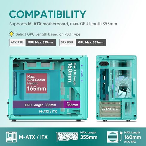 Vetroo M06 Micro -ATX Case Case Gaming Case ، شبكة تبريد قوية ، ارتفاع مزود بالطاقة قابل للتعديل ، يدعم ما يصل إلى 240 مم مبرد ومراوح 5 × 120 مم ، حجم مضغوط - أبيض in Kuwait