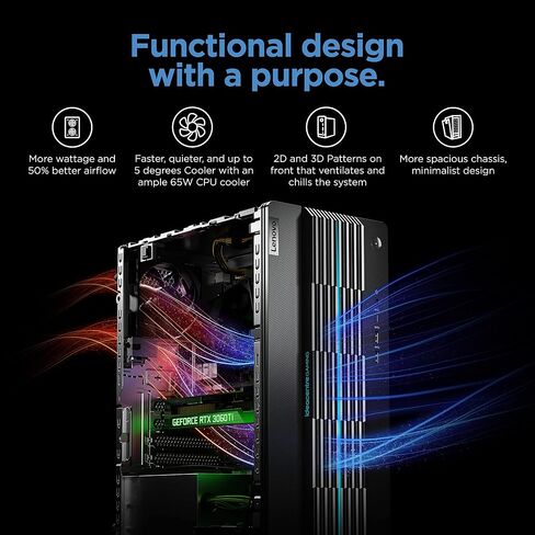 Lenovo IdeaCentre Gaming 5i Desktop ، Intel I5 ، Nvidia RTX 3060 ، RAM 16GB ، 1TB HDD + 512GB SSD ، Win 11 ، Black - مع USB -C Display Travel Dock in Kuwait