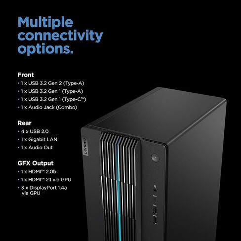 Lenovo IdeaCentre Gaming 5i Desktop ، Intel I5 ، Nvidia RTX 3060 ، RAM 16GB ، 1TB HDD + 512GB SSD ، Win 11 ، Black - مع USB -C Display Travel Dock in Kuwait
