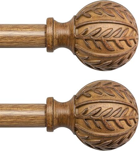 2 قضبان الستار الخشبية للنوافذ من 48 إلى 84 بوصة ، 1 '' 'قضبان قابلة للتعديل قضبان الزخرفة مع نمط أوراق الحبوب الخشبية المقلدة ، قضبان ستارة النوافذ الثقيلة بوهو 36' '-88' ' in Kuwait