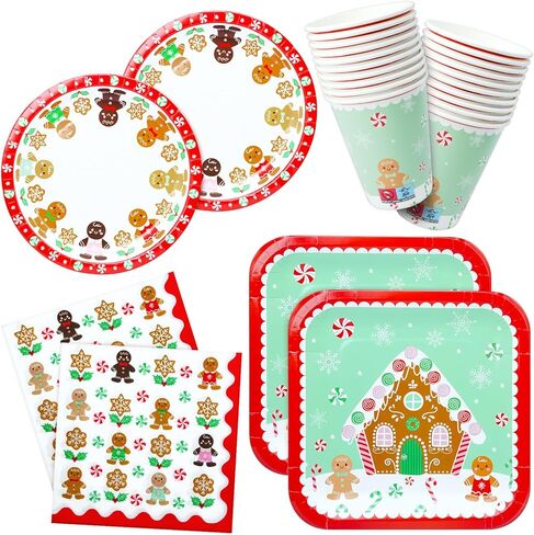 Christmas Party Paper Plates Napkins Tableware Set 101PCS Dinner Plates, Paper Napkins, Dessert Plates, Paper Cups, Tablecloth Disposable Santa Claus Red Party Dinnerware Set Table Decorations in Saudi Arabia
