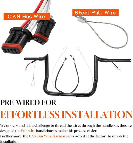 14" Rise Ape Hangers Handlebars for Harley 2014-2023 Street Glide/Electra Glide/Ultra Limited 1.25" Meathook Bar Pre-wired CAN-Bus Wire and Guiding Line, Chrome in Kuwait