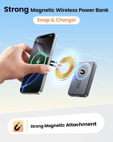 بالنسبة إلى Magsafe Power Bank 12000mAh ، 15W شاحن محمول مغناطيسي لاسلكي ، 20 واط PD الشحن السريع ، حزمة بطارية فائقة slim لجهاز iPhone 17/16/15/14/13/12 ، Travel Essential (Gray) in Kuwait