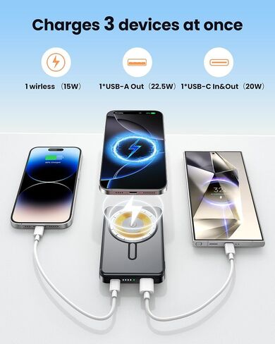 بالنسبة إلى Magsafe Power Bank 12000mAh ، 15W شاحن محمول مغناطيسي لاسلكي ، 20 واط PD الشحن السريع ، حزمة بطارية فائقة slim لجهاز iPhone 17/16/15/14/13/12 ، Travel Essential (Gray) in Kuwait