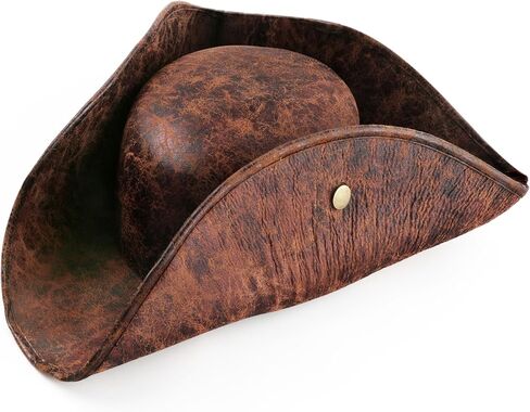 Srnede Pirate-Hat Women Tricorn Brown Pirate Men Leather Leather Leather Vintage Wrinkle Black in Kuwait