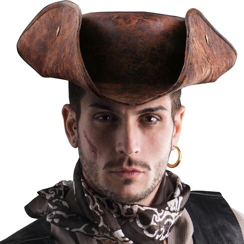 Srnede Pirate-Hat Women Tricorn Brown Pirate Men Leather Leather Leather Vintage Wrinkle Black in Kuwait