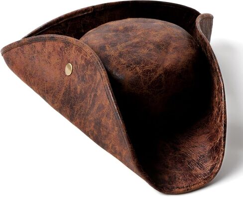 Srnede Pirate-Hat Women Tricorn Brown Pirate Men Leather Leather Leather Vintage Wrinkle Black in Kuwait