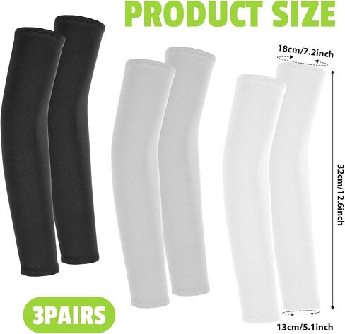 3 Pairs Kids Arm Sleeves, Sun Protection Arm Sleeves for Men Women Outdoor Sport Breathable Elastic Ice Sleeve Compression Cooling Sleeves for Youth Boys Girls Sports(Black+White+Blue) in Saudi Arabia