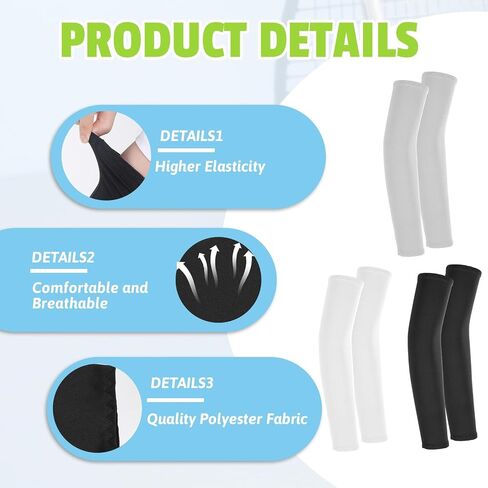 3 Pairs Kids Arm Sleeves, Sun Protection Arm Sleeves for Men Women Outdoor Sport Breathable Elastic Ice Sleeve Compression Cooling Sleeves for Youth Boys Girls Sports(Black+White+Blue) in Saudi Arabia