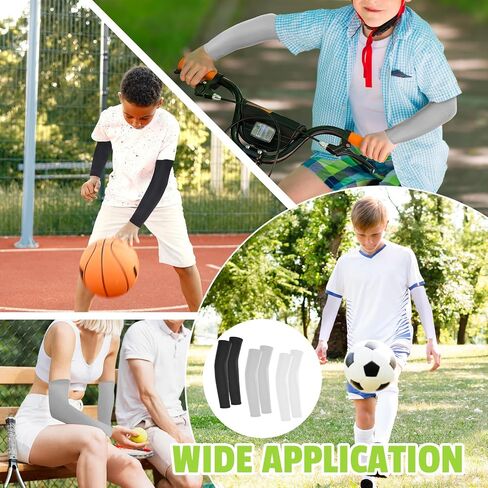 3 Pairs Kids Arm Sleeves, Sun Protection Arm Sleeves for Men Women Outdoor Sport Breathable Elastic Ice Sleeve Compression Cooling Sleeves for Youth Boys Girls Sports(Black+White+Blue) in Saudi Arabia