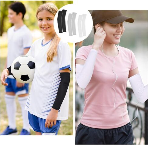 3 Pairs Kids Arm Sleeves, Sun Protection Arm Sleeves for Men Women Outdoor Sport Breathable Elastic Ice Sleeve Compression Cooling Sleeves for Youth Boys Girls Sports(Black+White+Blue) in Saudi Arabia