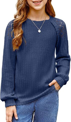 blibean Tween Girls Fall Shirts Long Sleeve Lace Tops Size 6-15 Years in Saudi Arabia