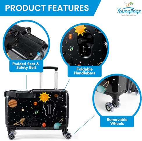 Younglingz Lil Flyer 20'' kid ride on suitcase child stroller spinner luggage (Glam) in Kuwait