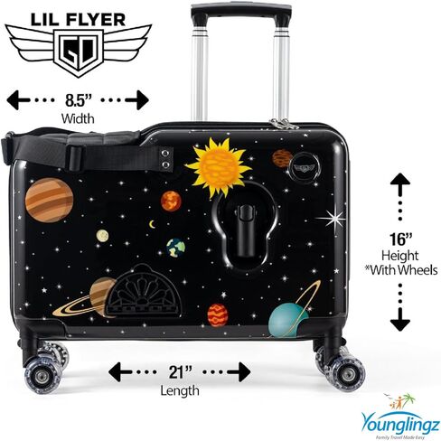 Younglingz Lil Flyer 20'' kid ride on suitcase child stroller spinner luggage (Glam) in Kuwait